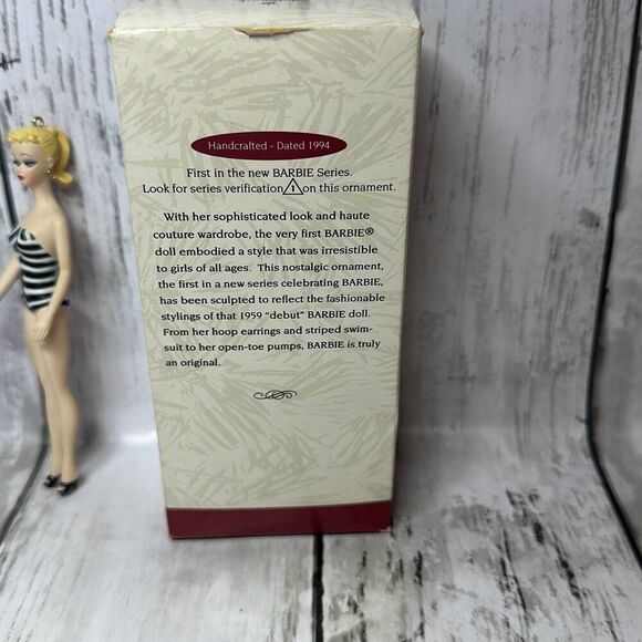 Hallmark Barbie Keepsake 1994 Ornament Debut 1959 Blonde Hair Striped Swimsuit - Picture 3 of 5